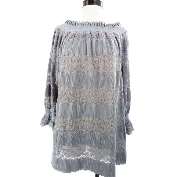 Suzanne Betro Women Gray Off-Shoulder Ruffle Blouse Top Size XL - Picture 6 of 16